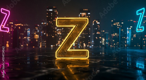 Neon Letter Z with Cityscape