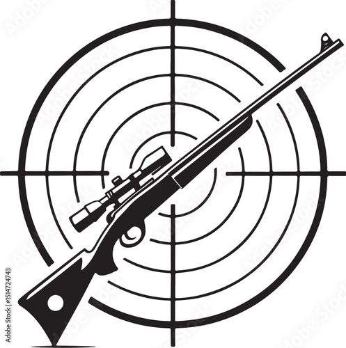 Shooting gallery, Weapon and Shot Vector Illustration, Sketch Drawing Line Linear Symbol Icon Engraving Coloring Book, Hand-drawn Black and White Isolated