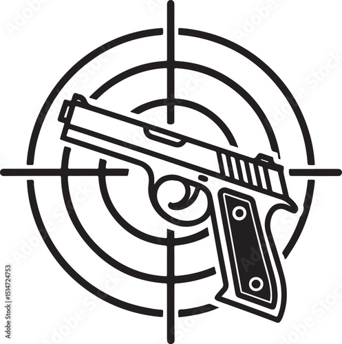 Shooting gallery, Weapon and Shot Vector Illustration, Sketch Drawing Line Linear Symbol Icon Engraving Coloring Book, Hand-drawn Black and White Isolated