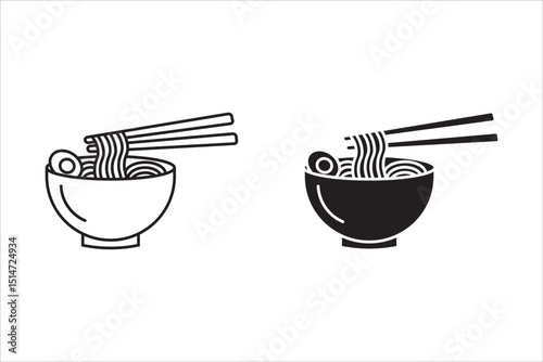 trendy ramen icons: noodles, broth, chopsticks, egg, Bold, vibrant and perfect for foodie designs on white background