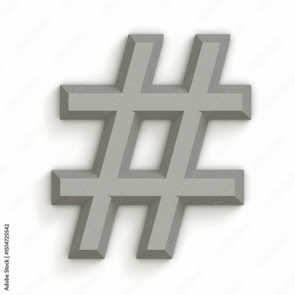 Fototapeta premium Hashtag Symbol Isolated on White Background in Gray