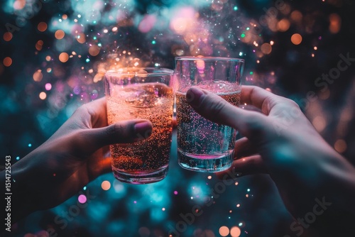 Multiracial friends having fun in backyard home party - Friendship concept with young people toasting cocktails at bar restaurant - Focus on glasses