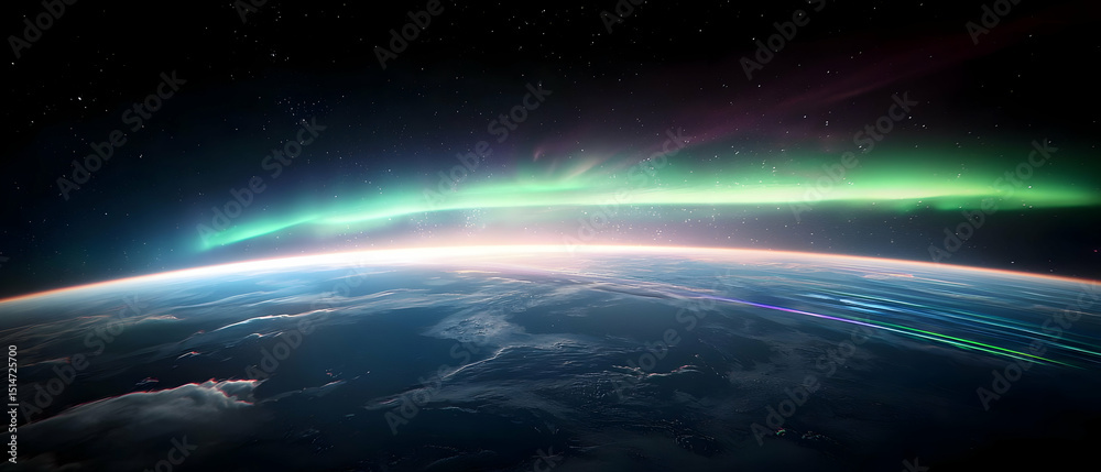 Fototapeta premium Earth View With Aurora Borealis From Space