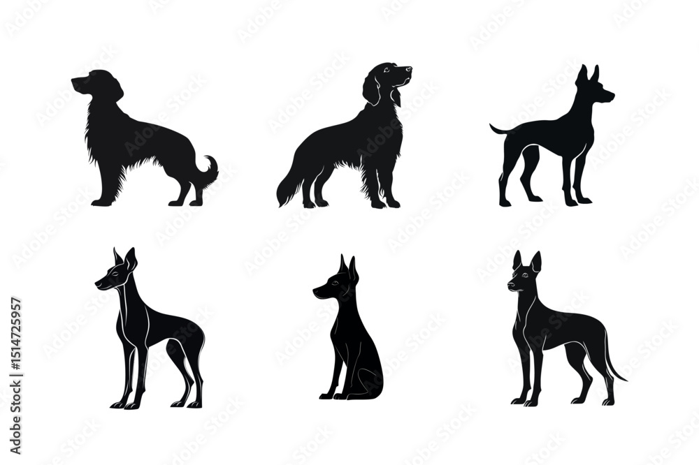 Fototapeta premium Silhouette set of various dog breeds