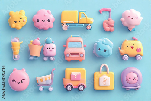 3d online shopping icon, Business and free shipping concept.