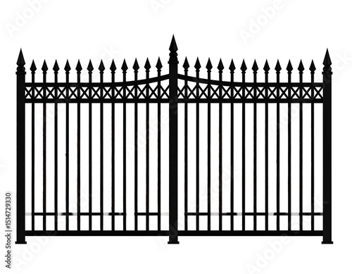 Ornate black metal gate at night, subtly lit from behind