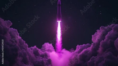 Purple rocket launch into night sky