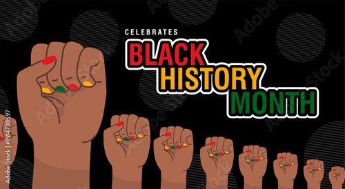 Latest style template of black history month design with hands in vector illustration on black background. Celebrate African American black lives matter template. 