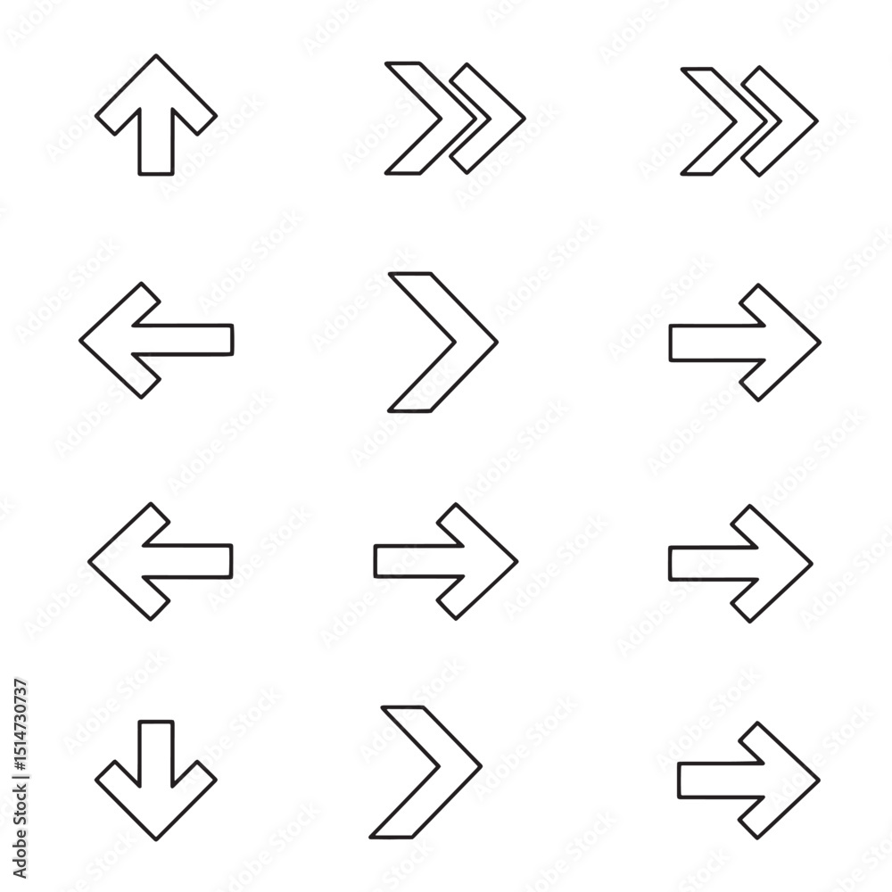 Collection of vector arrow icons in various directions for navigation and design elements Collection of vector arrow icons in various directions for navigation and design elements