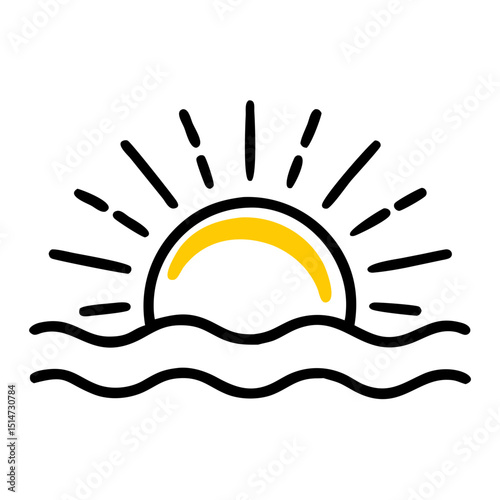 Sunset over sea color icon on transparent background for web and graphic design