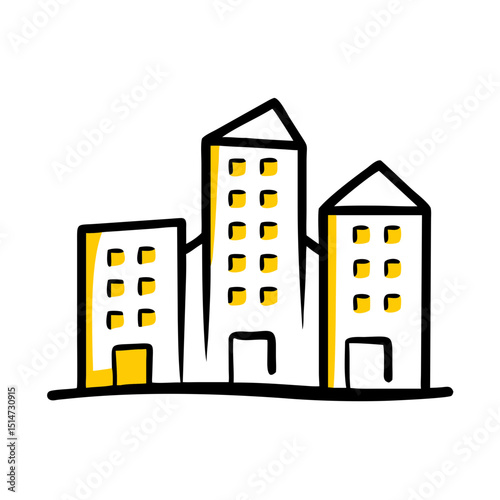 Apartment buildings color icon on transparent background for web and graphic design