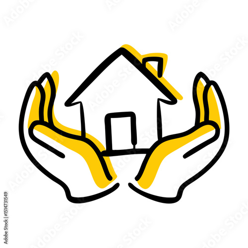 Hand holding house color icon on transparent background for web and graphic design