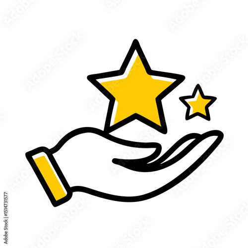 Hand holding star color icon on transparent background for web and graphic design