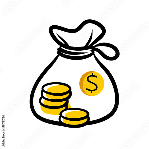 Money bag with coins color icon on transparent background for web and graphic design