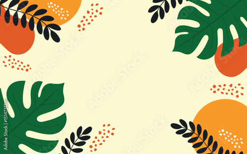 Tropical leaves minimalistic frame flat vector illustration.