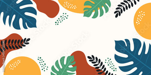 Abstract tropical leaves frame flat vector illustration.