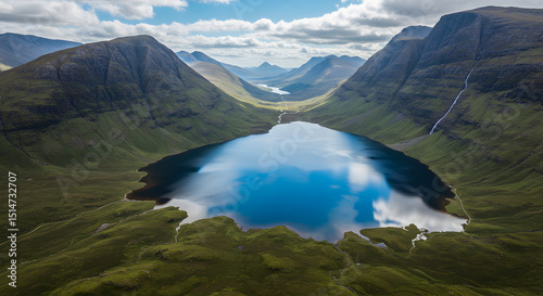 Aerial view of Loch Achtriochtan in Scotland, UK. photo