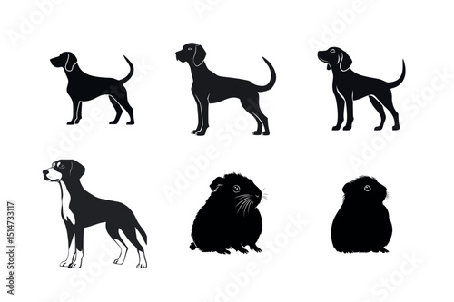 Dog and guinea pig silhouettes collection