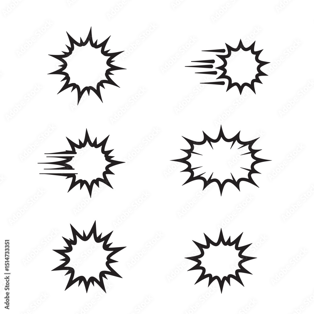 Set of comic book burst effects and starburst explosion elements in black and white for design Set of comic book burst effects and starburst explosion elements in black and white for design
