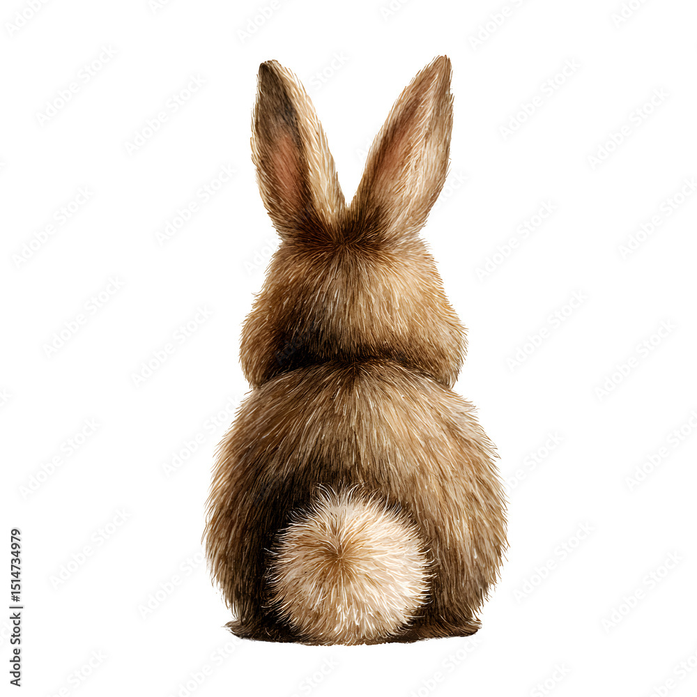 Fototapeta premium Cute Easter Bunny Watercolor Illustration,Back View,Fluffy Tail, Isolated On transparent Background