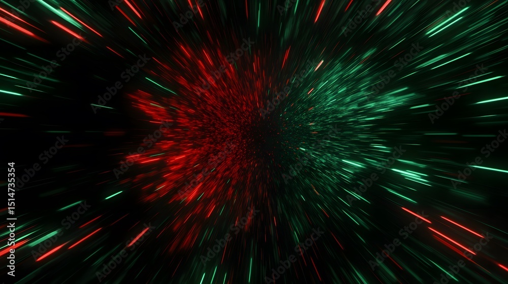 Obraz premium Abstract Red and Green Light Speed Tunnel