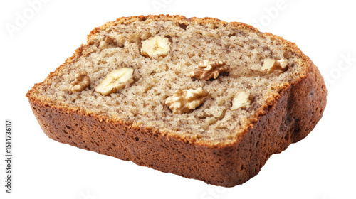 A slice of banana bread with walnuts, Transparent background, PNG file