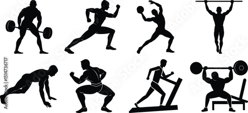 Fitness and Gym Activity Silhouettes set, vector design bundle
