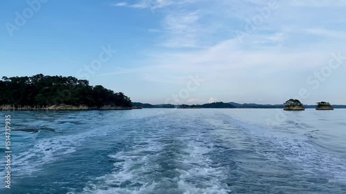 Tourists on Sightseeing Boat Viewing Over 200 Islands in Matsushima Bay, Japan. photo