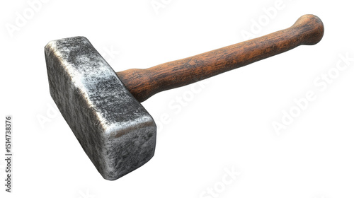 A sturdy hammer with a wooden handle and a metal head, Transparent background, PNG file