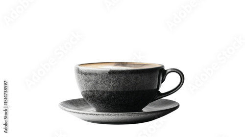 A steaming cup of black coffee with a perfect crema on top, Transparent background, PNG file
