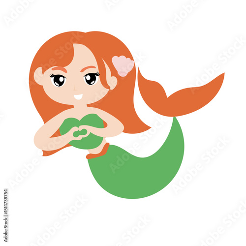 Adorable cute cartoon mermaid character. Pretty Mermaid Character with Fish Tail 