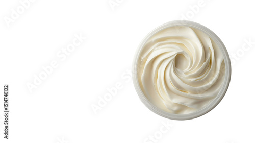 A tub of body butter with a swirl of creamy lotion visible inside, Transparent background, PNG file