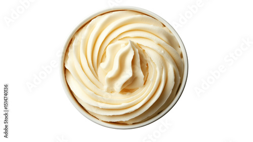 A tub of body butter with a swirl of creamy lotion visible inside, Transparent background, PNG file