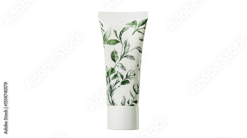 A tube of hand cream with a botanical print on the label, Transparent background, PNG file