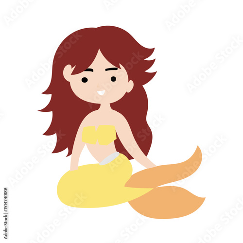 Adorable cute cartoon mermaid character. Pretty Mermaid Character with Fish Tail 