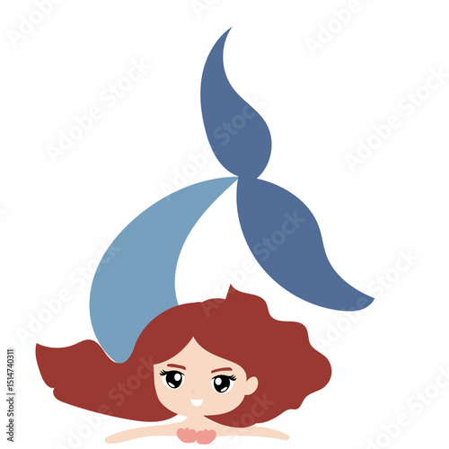 Adorable cute cartoon mermaid character. Pretty Mermaid Character with Fish Tail 