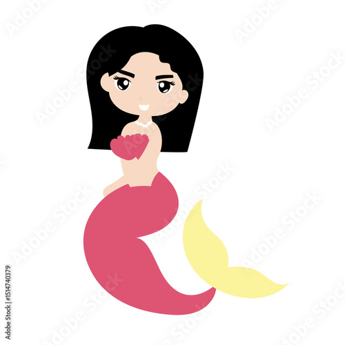 Adorable cute cartoon mermaid character. Pretty Mermaid Character with Fish Tail 