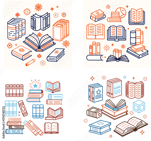 line art vector book icon set 