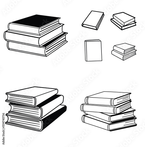 line art vector book icon set 