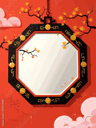 Octagon mirror or Feng Shui Bagua Mirror, Chinese use to repel negative energy
