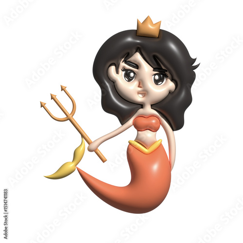 Kawaii 3d mermaid is beautiful element design character