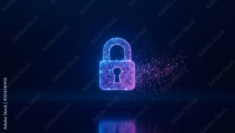 custom made wallpaper toronto digitalDigital lock symbol in neon blue and pink, representing cybersecurity, data protection, and secure online transactions in modern tech environments
