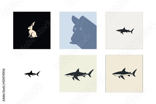 Rabbit and shark logo variations graphic design