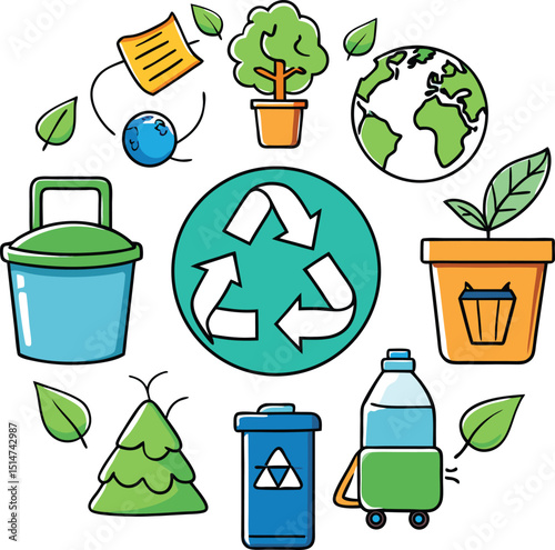 dust bin and recycle jar icon set 