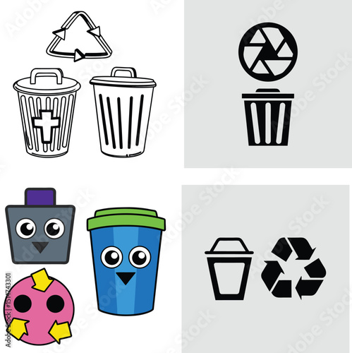 dust bin and recycle jar icon set 