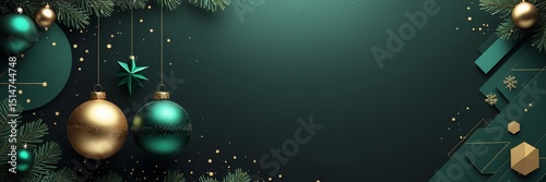 Christmas themed background and template with modern and premium design, decoration in the form of Christmas balls hanging on the background with geometric effects	