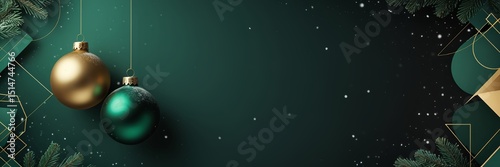 Christmas themed background and template with modern and premium design, decoration in the form of Christmas balls hanging on the background with geometric effects	