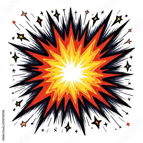 Colorful vector star boom explosion in comic pop art style Dynamic cartoon blast with fire sparkles for action graphics and sound effect illustration