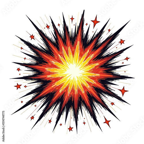 Colorful vector boom explosion in comic pop art style Dynamic fire star clipart with bang effect for cartoon action graphics and sound illustrations