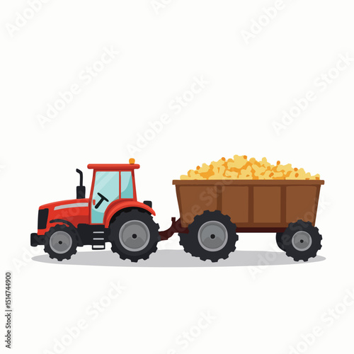 Minimalist Flat Vector Tractor Pulling Full Crop Trailer